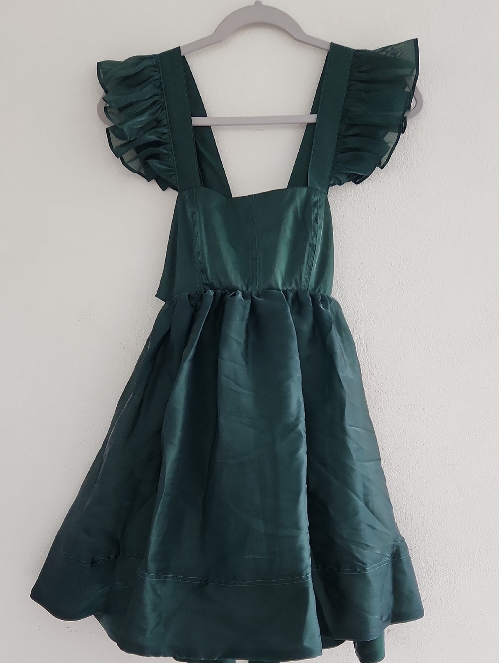 Altar'd Emerald Green Ruffle Strap Kids Dress